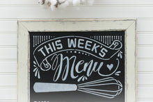 Load image into Gallery viewer, Rustic Kitchen Sign, Chalkboard Menu, Weekly Meal Planner, White, Framed Chalkboard