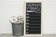 Load image into Gallery viewer, Rustic Kitchen Sign, Chalkboard Menu, Weekly Meal Planner, White, Framed Chalkboard