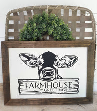 Load image into Gallery viewer, Farmhouse Greetings Framed Wood Cow Sign