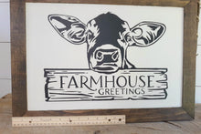 Load image into Gallery viewer, Farmhouse Greetings Framed Wood Cow Sign
