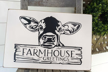 Load image into Gallery viewer, Farmhouse Greetings Framed Wood Cow Sign
