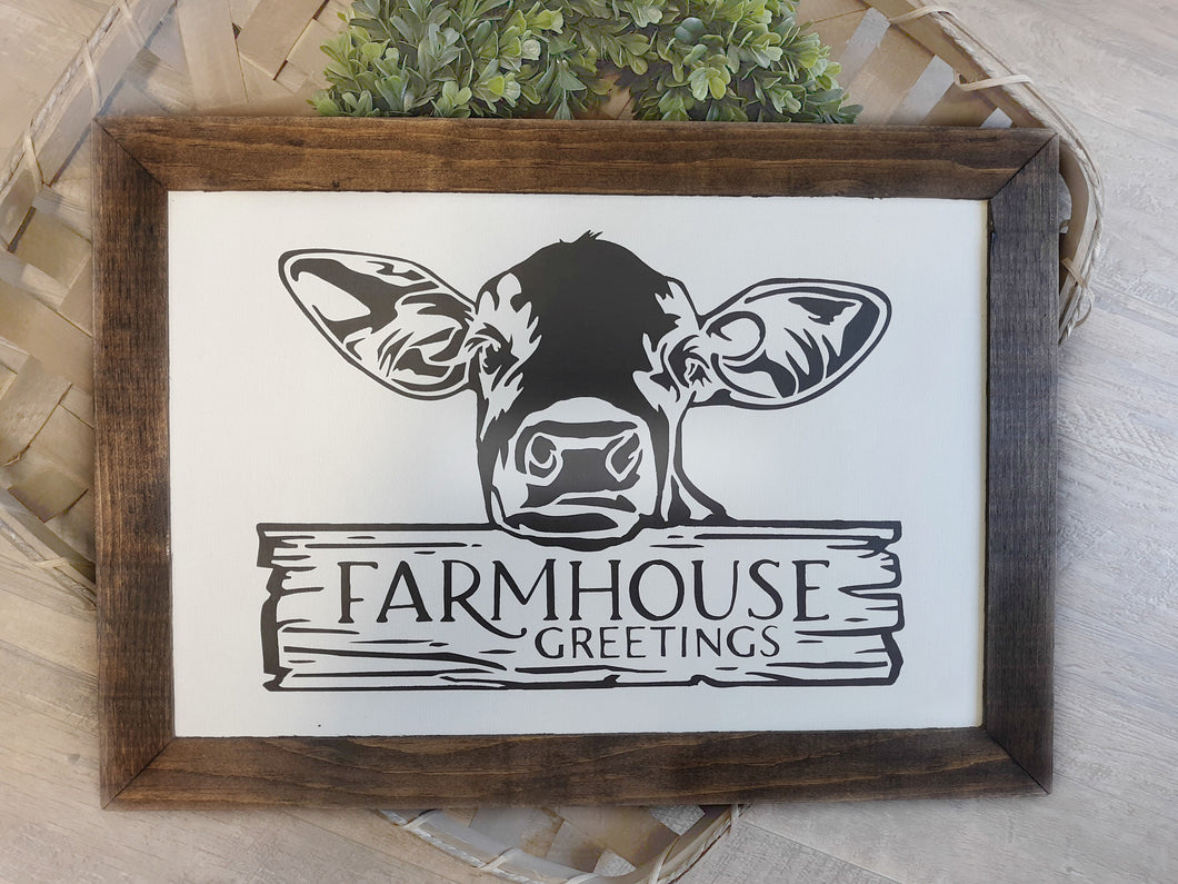 Farmhouse Greetings Framed Wood Cow Sign